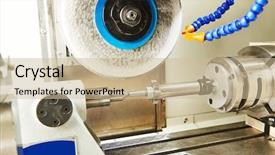  Presentation with metalworking cnc - PPT theme featuring polishing and finishing grinding machine background and a soft green colored foreground