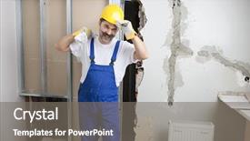  Presentation with happy anniversay work - Presentation theme with polisi - happy construction worker carrying poly background and a gray colored foreground