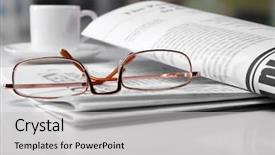  Presentation with newspapers - Beautiful presentation theme featuring political advertising - glasses and newspapers close-up backdrop and a light gray colored foreground