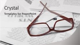  Presentation with newspapers - Presentation theme enhanced with political advertising - glasses and newspapers close-up background and a light gray colored foreground