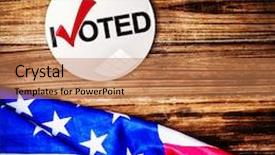  Presentation with political - Slide deck consisting of political button against usa flag background and a coral colored foreground