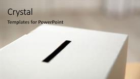  Presentation with box - Presentation theme having political cartoon - ballot box on table closeup background and a light gray colored foreground