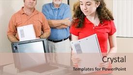  Presentation with people - Presentation theme having political involvement - people queued up background and a lemonade colored foreground