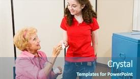  Presentation with giving - Amazing presentation having political involvement - senior woman giving an i backdrop and a ocean colored foreground