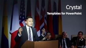  Presentation with speaking - PPT theme with political leadership - businessman speaking about politic while background and a wine colored foreground