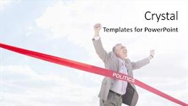  Presentation with finish line - Theme having political leadership - cheerful businessman crossing finish line background and a white colored foreground