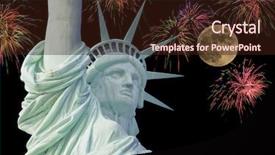  Presentation with liberty - PPT theme enhanced with political manipulation - statue of liberty with fireworks background and a wine colored foreground