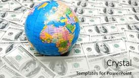  Presentation with bank - PPT theme consisting of political science - globe over many american dollar background and a soft green colored foreground