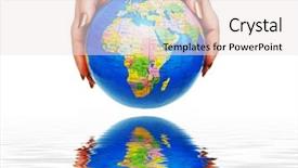  Presentation with two people holding hands - PPT layouts consisting of political science - two hands holding a globe background and a sky blue colored foreground