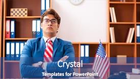  Presentation with office - Beautiful PPT theme featuring politicas de estado - young handsome politician sitting backdrop and a ocean colored foreground