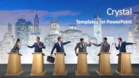  Presentation with debate - Beautiful PPT theme featuring politicians participating in political debate backdrop and a teal colored foreground