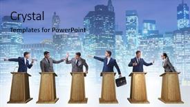  Presentation with debate - Audience pleasing presentation design consisting of politicians participating in political debate backdrop and a teal colored foreground