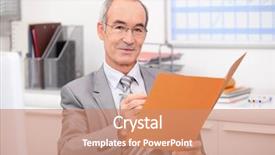  Presentation with folder style - PPT theme having politics candiate - senior businessman reading a folder background and a coral colored foreground