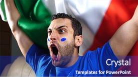  Presentation with italian flag painted - Beautiful slide deck featuring politics game - italian guy celebrating with italy backdrop and a navy blue colored foreground