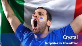  Presentation with italian flag painted - Amazing slide deck having politics game - italian guy celebrating with italy backdrop and a royal blue colored foreground