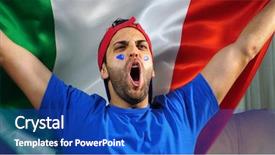  Presentation with italian flag waving - Beautiful slides featuring politics game - italian guy celebrating with italy backdrop and a royal blue colored foreground