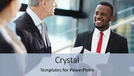  Presentation with african american meeting - Audience pleasing PPT theme consisting of politique - african-american businessman with paper listening backdrop and a light blue colored foreground