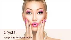  Presentation with girl model - Slide set consisting of polka dot - beauty surprised fashion model girl background and a lemonade colored foreground