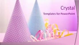  Presentation with lights and confetti party - Beautiful PPT theme featuring polka dot - party hats on bright background backdrop and a pink colored foreground