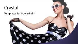  Presentation with retro - Theme having polka dot - young beautiful caucasian woman posing background and a white colored foreground