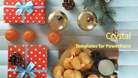  Presentation with cookies christmas - PPT theme consisting of polkadots - christmas composition with gift boxes background and a tawny brown colored foreground