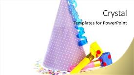  Presentation with diner party - Amazing presentation having polkadots - party hat with blowers isolated backdrop and a white colored foreground