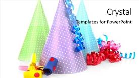  Presentation with party - Amazing theme having polkadots - party hats with blowers isolated backdrop and a white colored foreground