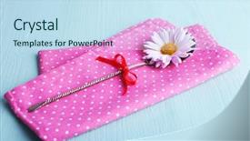  Presentation with events pink - Audience pleasing PPT theme consisting of polks dots - camomile in metal spoon backdrop and a sky blue colored foreground