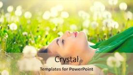  Presentation with spring nature grass - Beautiful PPT theme featuring pollen - beautiful young woman lying backdrop and a coral colored foreground