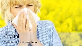 Presentation with sneezing - PPT theme featuring pollen - portrait of a sneezing woman background and a light blue colored foreground