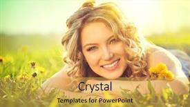  Presentation with green nature - Presentation with pollen dans l air - beautiful young woman lying background and a yellow colored foreground