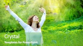  Presentation with green nature - Beautiful slide deck featuring pollen dans l air - beautiful young woman outdoors enjoy backdrop and a shamrock green colored foreground