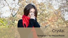  Presentation with sneezing - Amazing PPT theme having pollen dans l air - caucasian woman with cold sneezing backdrop and a coral colored foreground