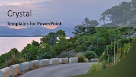  Presentation with landscape juridicila - PPT theme featuring pollenca near alcudia mallorca balearic background and a light blue colored foreground