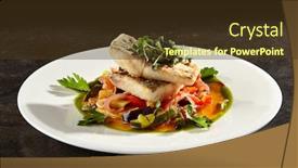  Presentation with food fish - Amazing presentation theme having pollock-fish-fillet-with-vegetables backdrop and a tawny brown colored foreground