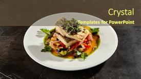  Presentation with food fish - Colorful slide set enhanced with pollock-fish-fillet-with-vegetables backdrop and a tawny brown colored foreground