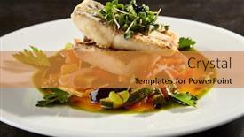  Presentation with food fish - Presentation design consisting of pollock-fish-fillet-with-vegetables background and a gold colored foreground