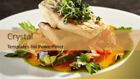 Presentation with food fish - Slide set featuring pollock-fish-fillet-with-vegetables background and a yellow colored foreground