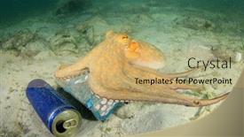  Presentation with octopus plastic - Slide deck having polluted-ocean-octopus-looks background and a yellow colored foreground
