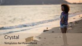  Presentation with polluted - Theme having polluted tropical beach environmental problem background and a coral colored foreground