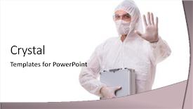  Presentation with case - Presentation design having pollution - criminologist in protective suit background and a white colored foreground
