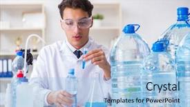  Presentation with testing - Colorful PPT theme enhanced with pollution - lab assistant testing water quality backdrop and a light blue colored foreground