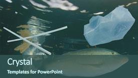  Presentation with sea plastic - Theme having pollution - plastic bags pollute sea background and a ocean colored foreground