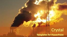  Presentation with electric plant - PPT layouts enhanced with pollution - power plant with huge smoke background and a crimson colored foreground