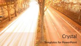  Presentation with road light - Beautiful PPT theme featuring pollution car - light flooded road backdrop and a yellow colored foreground