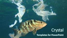  Presentation with plastic bags - Presentation design with pollution in ocean with fish background and a ocean colored foreground