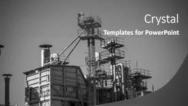  Presentation with heavy industry - Slide deck featuring pollution pipelines and towers heavy industry overview background and a gray colored foreground