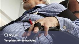  Presentation with detector - Colorful presentation design enhanced with pollygraph - man passes a lie detector backdrop and a ocean colored foreground