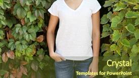  Presentation with green leaves - Cool new presentation theme with polo shirt - girl on green leaves background backdrop and a tawny brown colored foreground