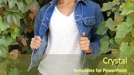  Presentation with green leaves - Beautiful slides featuring polo shirt - girl on green leaves background backdrop and a tawny brown colored foreground